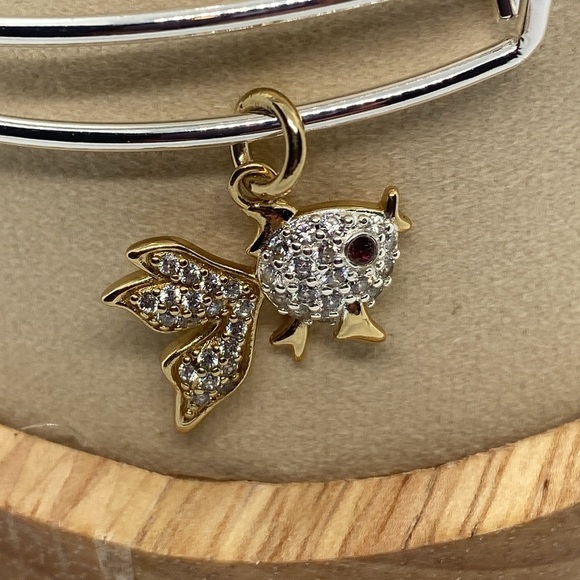 Alex and Ani Two-Tone Textured Goldfish Charm Bangle - Picture 5 of 8